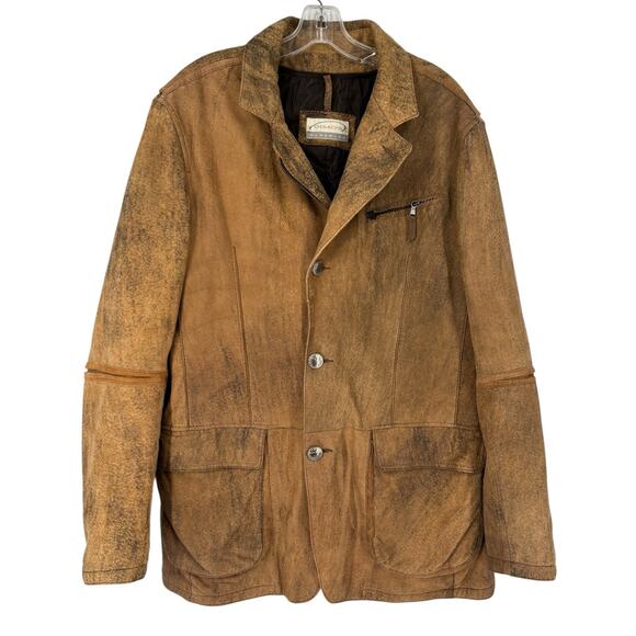 Gimo's Leather Italy Coat Size 44 Rustic Burnished Luxury Mens - Picture 3 of 16